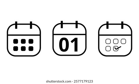 Simple calendar icons in different formats for websites and graphic resources. Calendar icon with specific day marked, day 01.