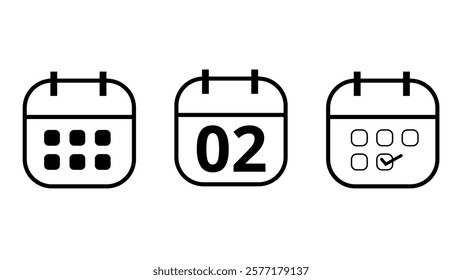 Simple calendar icons in different formats for websites and graphic resources. Calendar icon with specific day marked, day 02.