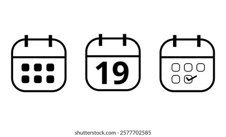 Simple calendar icons in different formats for websites and graphic resources. Calendar icon with specific day marked, day 19.