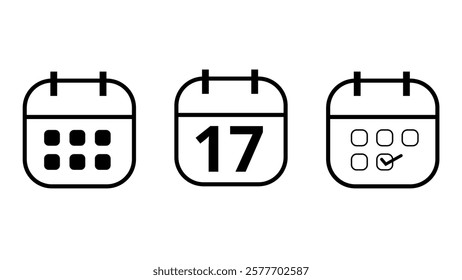 Simple calendar icons in different formats for websites and graphic resources. Calendar icon with specific day marked, day 17.