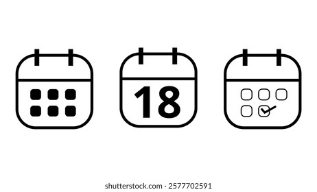 Simple calendar icons in different formats for websites and graphic resources. Calendar icon with specific day marked, day 18.