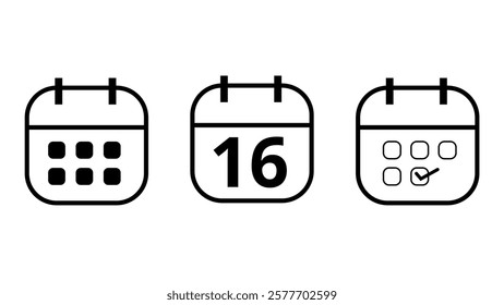 Simple calendar icons in different formats for websites and graphic resources. Calendar icon with specific day marked, day 16.