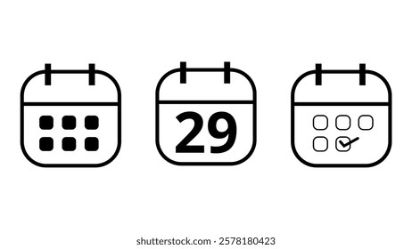 Simple calendar icons in different formats for websites and graphic resources. Calendar icon with specific day marked, day 29.