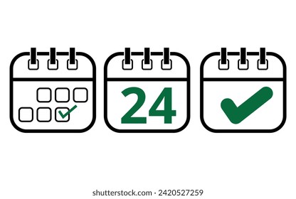 Simple calendar icons of different models for websites, blogs and graphic resources. Calendar icon with a specific day marked, day 24.