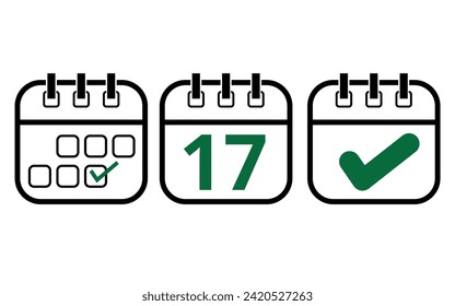 Simple calendar icons of different models for websites, blogs and graphic resources. Calendar icon with a specific day marked, day 17.