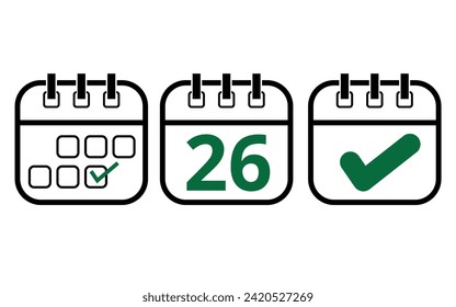 Simple calendar icons of different models for websites, blogs and graphic resources. Calendar icon with a specific day marked, day 26.