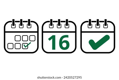 Simple calendar icons of different models for websites, blogs and graphic resources. Calendar icon with a specific day marked, day 16.
