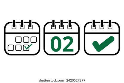 Simple calendar icons of different models for websites, blogs and graphic resources. Calendar icon with a specific day marked, day 02.