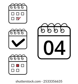 Einfache Kalendersymbole verschiedener Modelle und Formate für Websites und grafische Ressourcen. Flaches Kalendersymbol mit Tag 04.