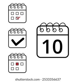 Einfache Kalendersymbole verschiedener Modelle und Formate für Websites und grafische Ressourcen. Flaches Kalendersymbol mit Tag 10.