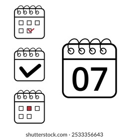 Einfache Kalendersymbole verschiedener Modelle und Formate für Websites und grafische Ressourcen. Flaches Kalendersymbol mit Tag 07.