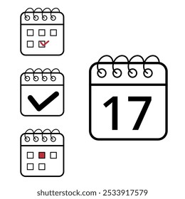 Einfache Kalendersymbole verschiedener Modelle und Formate für Websites und grafische Ressourcen. Flaches Kalendersymbol mit Tag 17.
