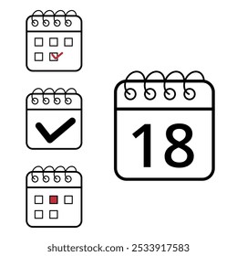 Einfache Kalendersymbole verschiedener Modelle und Formate für Websites und grafische Ressourcen. Flaches Kalendersymbol mit Tag 18.