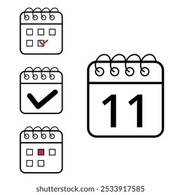 Einfache Kalendersymbole verschiedener Modelle und Formate für Websites und grafische Ressourcen. Flaches Kalendersymbol mit Tag 11.