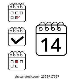 Einfache Kalendersymbole verschiedener Modelle und Formate für Websites und grafische Ressourcen. Flaches Kalendersymbol mit Tag 14.