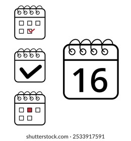 Einfache Kalendersymbole verschiedener Modelle und Formate für Websites und grafische Ressourcen. Flaches Kalendersymbol mit Tag 16.