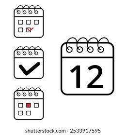 Einfache Kalendersymbole verschiedener Modelle und Formate für Websites und grafische Ressourcen. Flaches Kalendersymbol mit Tag 12.