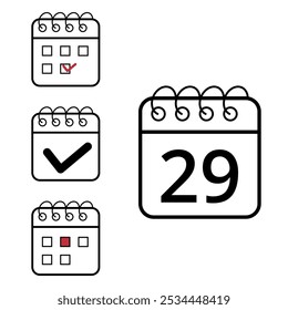 Einfache Kalendersymbole verschiedener Modelle und Formate für Websites und grafische Ressourcen. Flaches Kalendersymbol mit Tag 29.