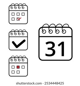 Simple calendar icons of different models and formats for websites and graphic resources. Flat calendar icon with specific day marked, day 31.