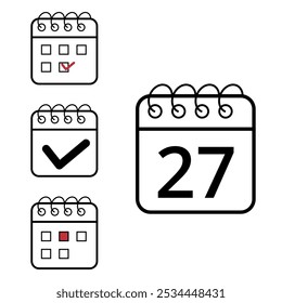 Einfache Kalendersymbole verschiedener Modelle und Formate für Websites und grafische Ressourcen. Flaches Kalendersymbol mit Tag 27.
