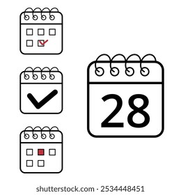 Iconos de calendario simples de diferentes modelos y formatos para Sitios web y recursos gráficos. Icono de calendario plano con día específico marcado, día 28.