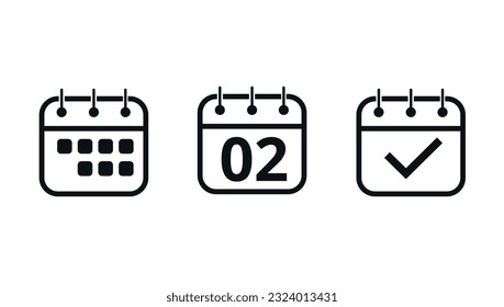 Simple calendar icons for websites and graphic resources. Flat vector icon of calendar with specific day marked, Day 02.