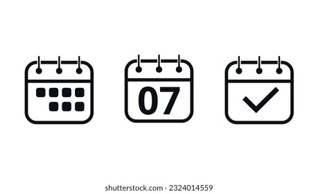 Simple calendar icons for websites and graphic resources. Flat vector icon of calendar with specific day marked, Day 07.