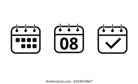 Simple calendar icons for websites and graphic resources. Flat vector icon of calendar with specific day marked, Day 08.