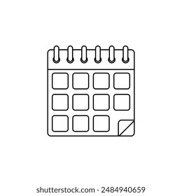 Simple calendar illustration in black outline style vector isolated on white background
