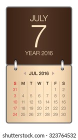 Simple calendar for July 2016