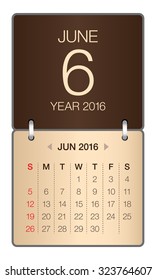 Simple calendar for June 2016