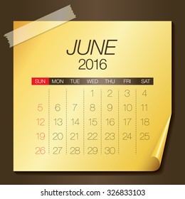 Simple calendar for June 2016