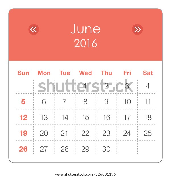 Simple Calendar June 16 Stock Vector Royalty Free