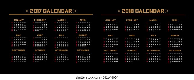 Simple calendar Layout for 2017 and 2018 years. Week starts from Sunday.