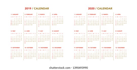 Simple calendar Layout for 2018 and 2019 years. Week starts from Sunday.