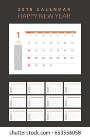 Simple calendar Layout for 2018 years. Week starts from Sunday.