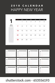 Simple calendar Layout for 2018 years. Week starts from Sunday.