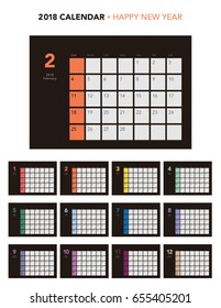 Simple calendar Layout for 2018 years. Week starts from Sunday.
