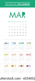 Simple calendar Layout for 2018 years. Week starts from Sunday.