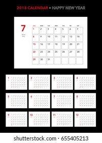 Simple calendar Layout for 2018 years. Week starts from Sunday.