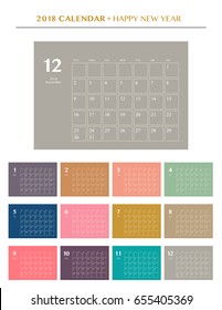 Simple calendar Layout for 2018 years. Week starts from Sunday.