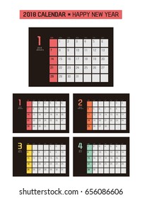 Simple Calendar Layout for 2018 years. Week starts from Sunday.