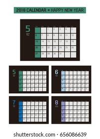 Simple Calendar Layout for 2018 years. Week starts from Sunday.