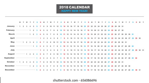 Simple Calendar Layout for 2018 years. one page calendar.