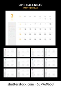Simple calendar Layout for 2018 years. Week starts from Sunday.