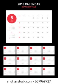 Simple calendar Layout for 2018 years. Week starts from Sunday.