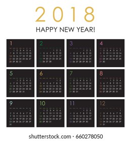 Simple calendar Layout for 2018 years. Week starts from Sunday.