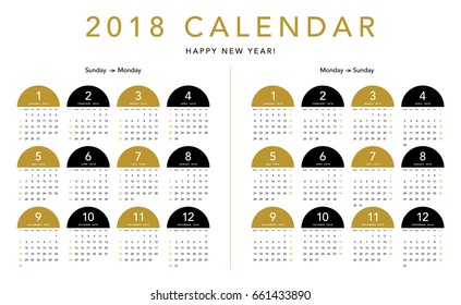 Simple calendar Layout for 2018 years. Week starts from Sunday and Monday.