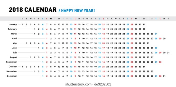 Simple Calendar Layout for 2018 years. one page calendar.