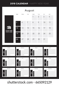 Simple calendar Layout for 2018 years. Week starts from Sunday.